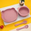 Suplemento Alimenticio para Bebé Plato de Entrenamiento Tazón con Ventosa de Oso Lindo para Niños Silicona de Grado Alimenticio Anticaída Vajilla para Bebé