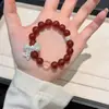 Pulsera Exquisita con Lazo Tachonado de Diamantes, Ágata Roja Natural y Cristal Blanco para Mujer, Estilo de Lujo Ligero, Delicada Joyería de Cuentas para Año Nuevo