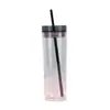 Taza Portátil de Plástico de Doble Capa para Popote Amazon Transfronterizo, Taza Recta de Gran Capacidad 16oz, Taza con Popote de Pintura de Goma Escarchada