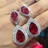 Brincos de Casamento Nupciais Românticos Novos Huitan Longos Gota d'Água Zircônia para Mulheres Brincos de Rubi Sintético Mais Vendidos