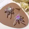 Aretes DIY de moda coreana de lujo ligero con cuentas de cristal iridiscente y flor degradada, broche para mujer, clip lateral para zapato