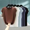Camisa de Manga Corta para Mujer Verano Modal Nueva Sin Mangas Base Cuello Redondo Holgada Talla Grande Color Top para Mujer