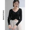 Camiseta Básica Sexy Negra para Mujer 2026 Primavera y Otoño Nuevo Estilo Cuello en V Ropa Interior con un Diseño Único Top Corto
