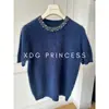 Ropa Hongmi/2026 Lujo Ligero Suéter de Punto de Manga Corta de Lana Cachemir de Alta Calidad para Primavera y Otoño, Cuello Redondo, Bordado con Cuentas, Corte Holgado, Adelgazante