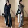 Conjunto de punto holgado y cómodo con cárdigan con capucha y pantalones de pierna ancha, conjunto de dos piezas para mujer, otoño e invierno Z0926T