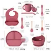 Juego de Vajilla Infantil de Silicona de Grado Alimenticio, Taza para Pastel, Plato con Ventosa, Plato Dividido, Babero, Mismo Modelo que Amazon