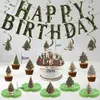Banner de cumpleaños retro temático del bosque transfronterizo para Navidad, banner de letras con elemento de árbol de Navidad, adorno para pastel y adornos decorativos