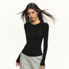 Camiseta básica de manga comprida de veludo alemão lixado estilo retrô americano cinco cores macia cerosa feminina 2024 outono e inverno nova top slim fit