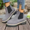 Botas Martin de suela gruesa para mujer, de moda para otoño e invierno, color gris, puntera redonda, talla grande, venta al por mayor transfronteriza europea y americana, negro