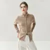 Novo cardigã de cashmere estiloso de gola alta 2026, modelagem justa, acinturado, suéter de tricô com zíper duplo, top cardigã emagrecedor