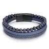 Pulsera para Hombre de Cuerda de Cuero Tejida a Mano de Lujo Ligero y Moderna con Piedra Ojo de Tigre Natural y Piedra Volcánica Aleación de Zinc Lista para la Venta