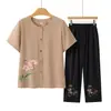 Conjunto de camisa de manga corta de verano para madre, ropa para mujeres de mediana edad y mayores, ropa para abuela y personas mayores, ropa holgada de verano, camisa fina