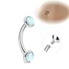 1 Peça de Haste Curva de Aço Inoxidável Transfronteiriça Anel de Umbigo 14g Rosca Interna Pontas Duplas Zircônia Redonda Opala Joia para Piercing de Umbigo