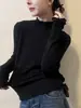 Suéter de punto con cuello semi-alto fruncido en capas de estilo lujo ligero para mujer, elegante capa base de otoño e invierno