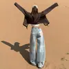 Jeans Anchos de Estilo Americano Azul Claro para Mujer, Nuevo Diseño de Otoño, Holgados y Adelgazantes, Estilo Relajado, Pantalones Rectos de Largo hasta el Suelo