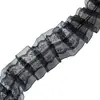 Liquidação: Acabamento de Organza com Renda Plissada Dupla Camada Preto, Acessórios de Decoração para Roupas Brinquedos DIY Feitos à Mão