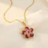 Pendente Giratório de Design Criativo Flor Bauhinia Zircônia Rosa Cobre Colar Feminino Super Brilhante Estilo Palácio Francês Flor de Cinco Pétalas