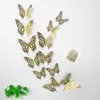 Adesivos de parede autoadesivos 3D criativos coloridos dourados champanhe com borboleta oca tridimensional para parede de fundo decoração de casa adesivos LK08