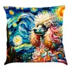 Amazon deseo transfronterizo nuevo creativo pintura al óleo funda de almohada de perro cojín de asiento de coche cojín impreso