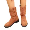 Otoño 2026 Nuevas Botas de Gamuza Retro de Talla Grande Hasta la Pantorrilla con Cruces, Punta Redonda, Tacón de Cuña Fruncido, Caídas Hasta la Pantorrilla para Mujer