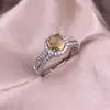 Anillo de Cristal Amarillo Plata S925 Incrustado con Diamantes Completos Lujo Exquisito Moda Ol para Mujer Redondo Cristal de Color Joyería de Mano