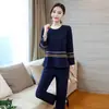 M~5XL Conjunto Plus Size Feminino Solto Emagrecedor Simples Primavera e Outono Novo Gordura mm Manga Longa Cobre Barriga Conjunto de Duas Peças