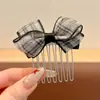 Acessório de Cabelo com Laço Xadrez para Meninas Pente Escova de Cabelo Infantil Grampo de Cabelo Pente de Princesa Ornamento de Cabelo para Menininha