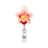 Porta-credencial acrílico retráctil giratorio de flor de orquídea, fácil de jalar, para personal médico, clip para credencial, hebilla de fácil extracción, regalo