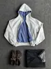 Moletom Cardigan com Capuz Cinza Claro Masculino Outono e Inverno Design Xadrez Top Reversível Jaqueta Estilo Americano Cleanfit