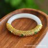 Pulsera de jade dorado de Xinjiang jade blanco método antiguo incrustado pulsera redonda jade joyería de jade suministro en vivo venta al por mayor