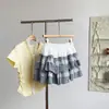 Verano Transfronterizo Nuevo Estilo Coreano Dulce Falda de Tartán tipo Pastel Cintura Alta Ajustada Versátil Moda Falda para Mujer