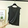 Camisole de Verão Modal com Decote V e Acabamento de Babados para Mulheres, Top Fino Sem Mangas Cor Sólida Versátil Tamanho Plus