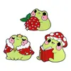 Broche Metálico con Forma de Rana de Dibujos Animados con Motivos de Animales de Fresa y Hongo, Accesorio de Pin Decorativo, Rana de Dibujos Animados