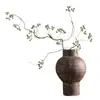 Jarrón de cerámica rústica vintage cepillado a mano, maceta de barro envejecida estilo wabi-sabi, sensación de alta gama, jarrón de arte grande para arreglo floral de sala de estar