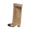 Nuevas botas de estilo otoño e invierno inspiradas en Chanel con bloques de color, caña ancha, tacón alto, no por encima de la rodilla, tacón grueso, elegantes botas largas para mujer