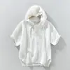Camiseta con Capucha de Manga Corta de Lino Estilo Chino Lobo del Norte de China Nueva Estilo Chino Talla Grande Color Sólido Primavera/Verano Algodón Lino Manga Media