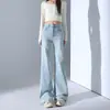 Jeans de Microcampana de Alta Gama de Moda para Chicas Atrevidas de Mujer de Cintura Alta Adelgazantes Elásticos Levanta Glúteos Azules Claros Versátiles de Campana