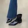 Botines de punta gruesa estilo coreano, de temporada, para mujer, primer encuentro, botines marrones de invierno ajustados, botines elásticos versátiles, botines ajustados de tacón bajo