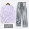 [Seda de Hielo Líquida] Traje de Pijama de Manga Larga de Nueve Puntos para Hombre Ultra Delgado de Primavera y Verano Ropa de Casa de Alta Elasticidad