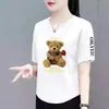 Comercio Electrónico Transfronterizo Despacho Camiseta de Manga Corta Marca Grande Holgada Adelgazante Cuello Redondo Camiseta Estampada Versátil Top que Reduce la Edad