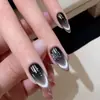 Ojo de Gato Cielo Nocturno Oscuro Copos de Nieve Dulce Fresco Estilo Europeo y Americano Uñas Portátiles Desmontables 24 Piezas Uñas de Presionar