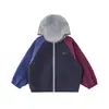 Wulibu 2026 Estilo Nuevo Primavera y Otoño Chaqueta con Capucha para Exteriores de Color Bloque para Niñas Ropa Exterior Sencilla Top de Moda