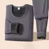 Conjunto Térmico Grueso de Color Sólido con Forro de Felpa para Invierno para Hombres y Mujeres, Personas de Mediana Edad y Mayores, Ropa Interior de Cuello Redondo, Conjuntos de Otoño, Venta al por Mayor