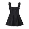 Vestido de Verano 2023 Nuevo Ajustado Adelgazante Versátil Cuello Cuadrado Francés con Volantes Falda Corta para Mujer