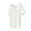 Top Camiseta Casual de Tricô de Seda Gelada Simples com Babados de Verão Novo para Mulheres Plus Size de 100kg, Manga Curta, Canelado 9674