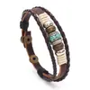 Pulsera de Cuero Trenzado Retro Europea para Hombre Estilo Punk Étnico Pulsera Decorada con Cuentas de Cristal Adornos Transfronterizos