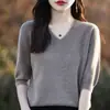 Suéter de punto para mujer con cuello en V y cinco mangas, color liso, manga corta, suéter de punto holgado, capa base, camiseta 25 Otoño Nueva Llegada Primera Línea Listo para usar T