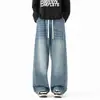 Jeans Estilo Americano/Personalizados para Hombre Primavera y Otoño Estilo Nuevo Caída Holgados Retro Pierna Recta Casual Tendencia Marca Pierna Ancha Negro