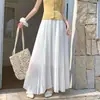 Ropa de mujer: Falda plisada de línea A, nuevo estilo de verano, de cintura alta, adelgazante, con efecto drapeado, dobladillo amplio, falda larga de gasa, falda de paraguas
