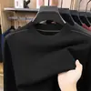 Suéter de punto de manga larga para hombre de otoño e invierno, engrosado y cálido, color liso, cuello semialto, camiseta de cuello redondo, suéter para hombre
